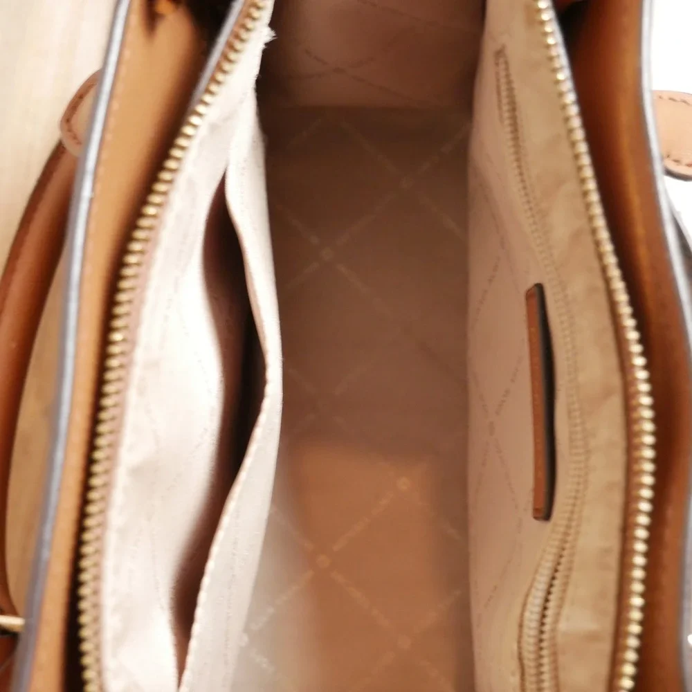 Michael Kors Hope Satchel Brown Monogram Logo Crossbody Handbag Gold Tone HW
